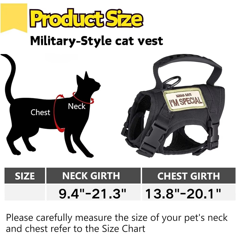 Justerbart Taktisk Kæledyrsele med Kontrolhåndtag til Katte og Store Hunde