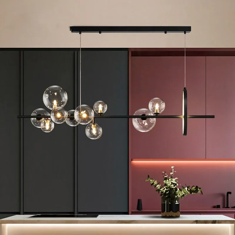 Moderne Kreativ Metal Kranse Belysning: 7/10 Klare Glasbobler, Lang Rund Design med G9 Lyskilde