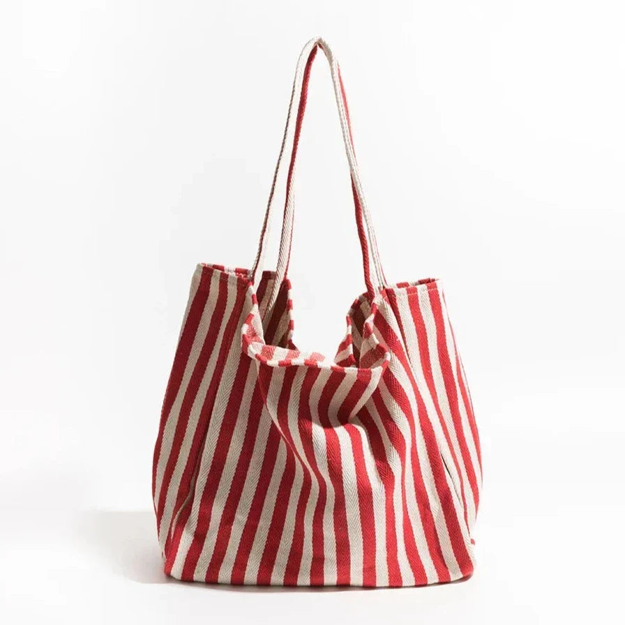 Stribet linned tote bag