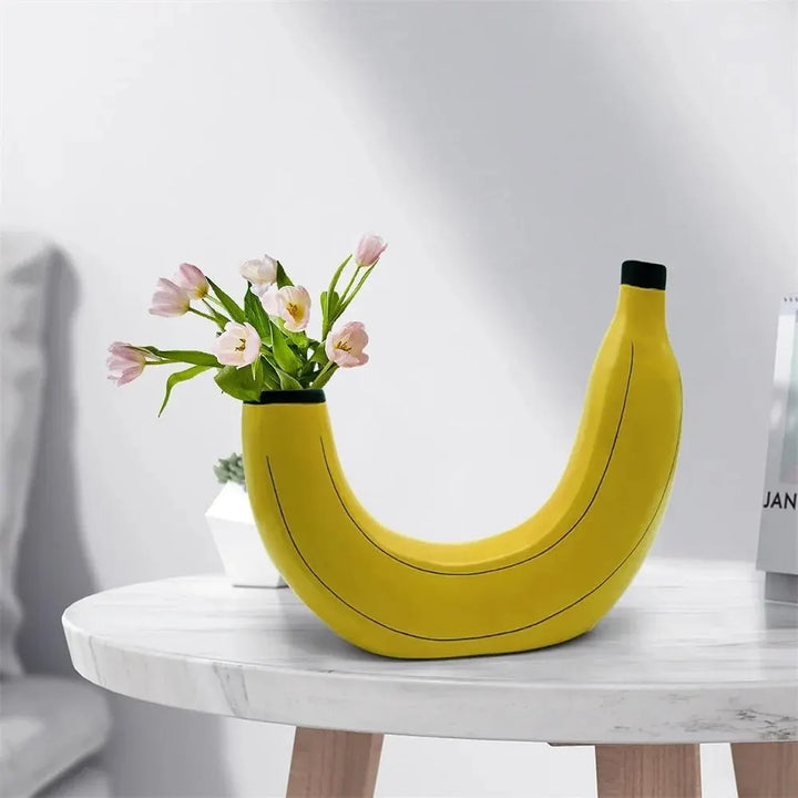 Bananvase, blomster vase lavet af harpiks, sød bananform, dekorativ bordvase til blomsterarrangementer, stue, soveværelse, boligindretning