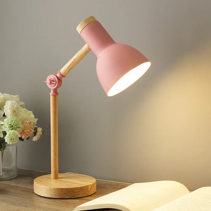 Farverig Træ Bordlampe