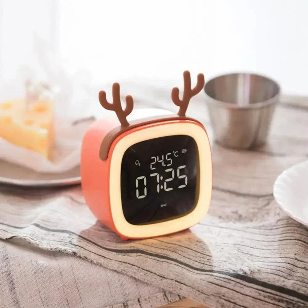 Cartoon Bunny LED Alarmur med Nattelys – Genopladeligt, Sødt Digitalt Display til Børn &amp; Soveværelser