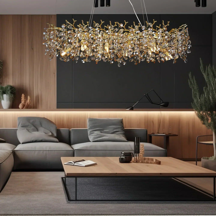 Lang Krystal Pendel Lysekrone | Nordisk LED Ø-lampe med Fjernbetjening (G9)