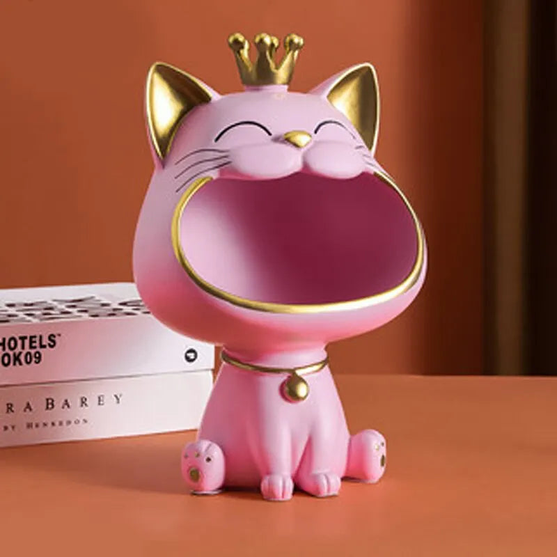 Fortune Crown Big Mouth Cat Entrance Nøgleholder Dekorativ Ornament, Let Luksus Indflyttergave Skulptur
