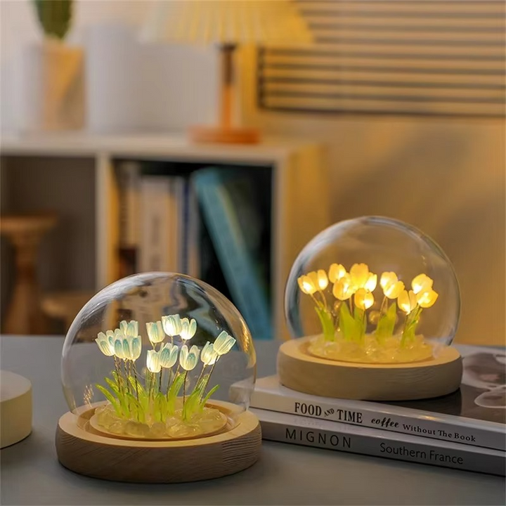 Håndlavet Kunstig Tulipan LED Nattelys Natbordlampe til Soveværelse og Gaveindretning