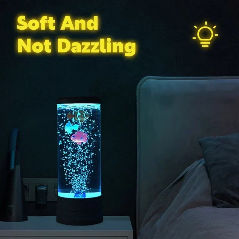 Simuleret LED farverig stor boble fiskelampe akvarium tank USB natlys til hjemmekontor, soveværelse, stue