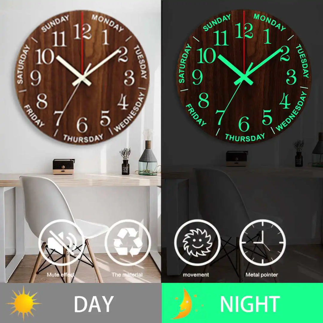 GlowClock – Luksuriøs Trævægur med Nattelys