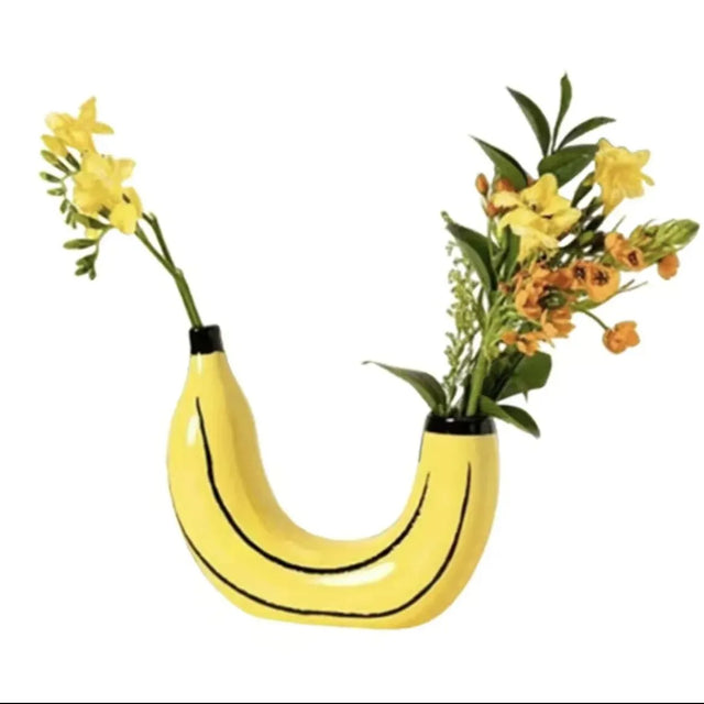 Bananvase, blomster vase lavet af harpiks, sød bananform, dekorativ bordvase til blomsterarrangementer, stue, soveværelse, boligindretning