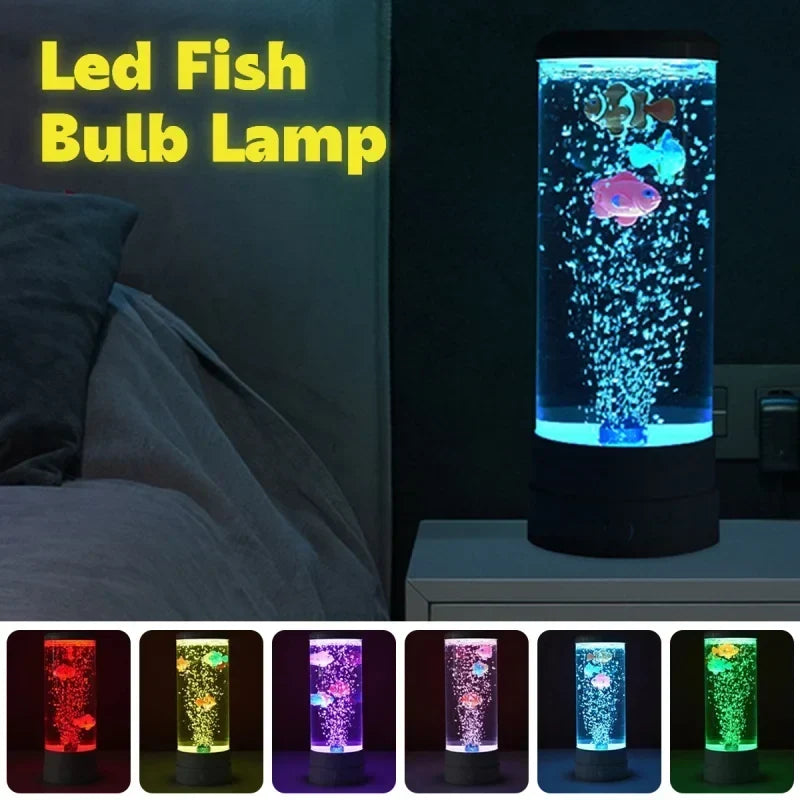 Simuleret LED farverig stor boble fiskelampe akvarium tank USB natlys til hjemmekontor, soveværelse, stue