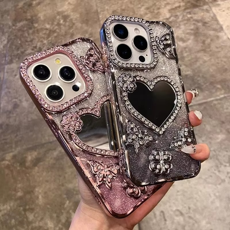 Butterfly Glitter Diamond Spejl Etui til iPhone