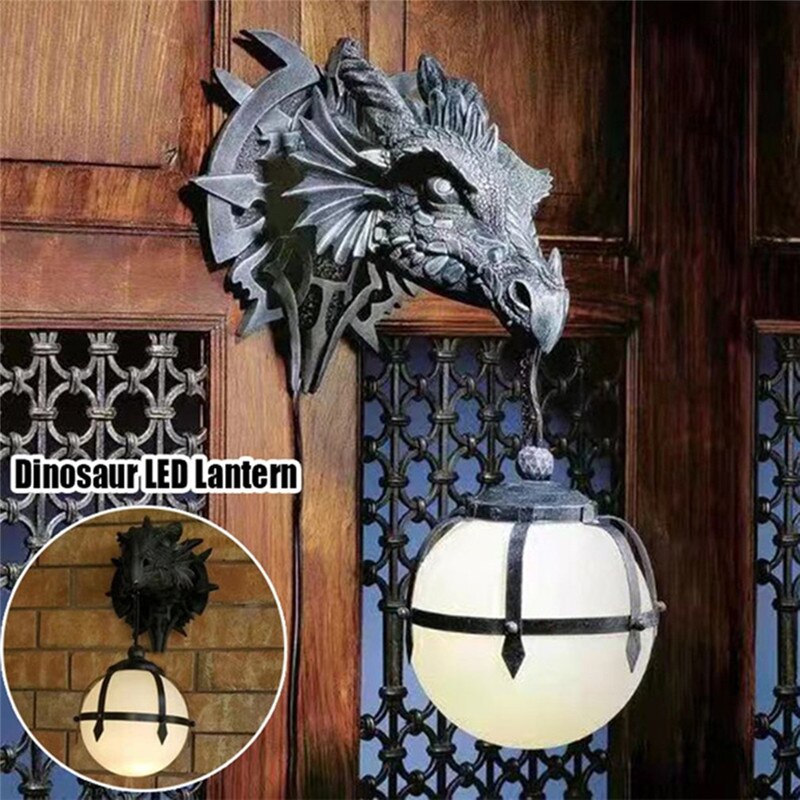 LED Lanterne med Dragehoved lavet af Harpiks til Unik Halloween Dekoration