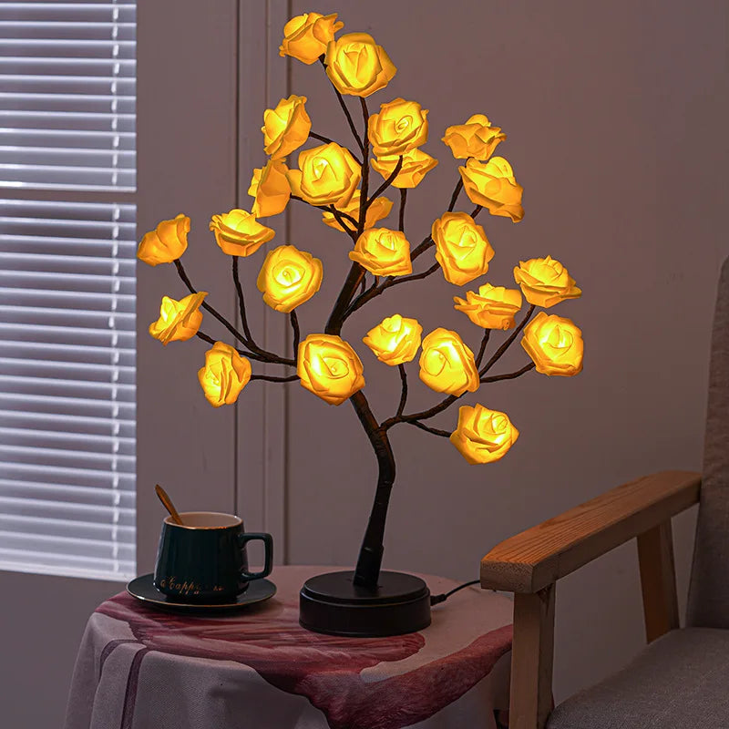 RGB Rose Blomst Træ Lys 24LED USB Batteri Bordlampe Fe Natlys Hjem Fest Jul Bryllup Soveværelse Dekoration Gave