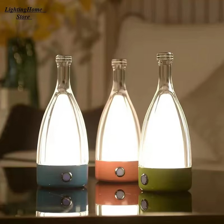 Vinflaske Bordlampe med Bluetooth Højttaler – Genopladelig Moderne Natlampe