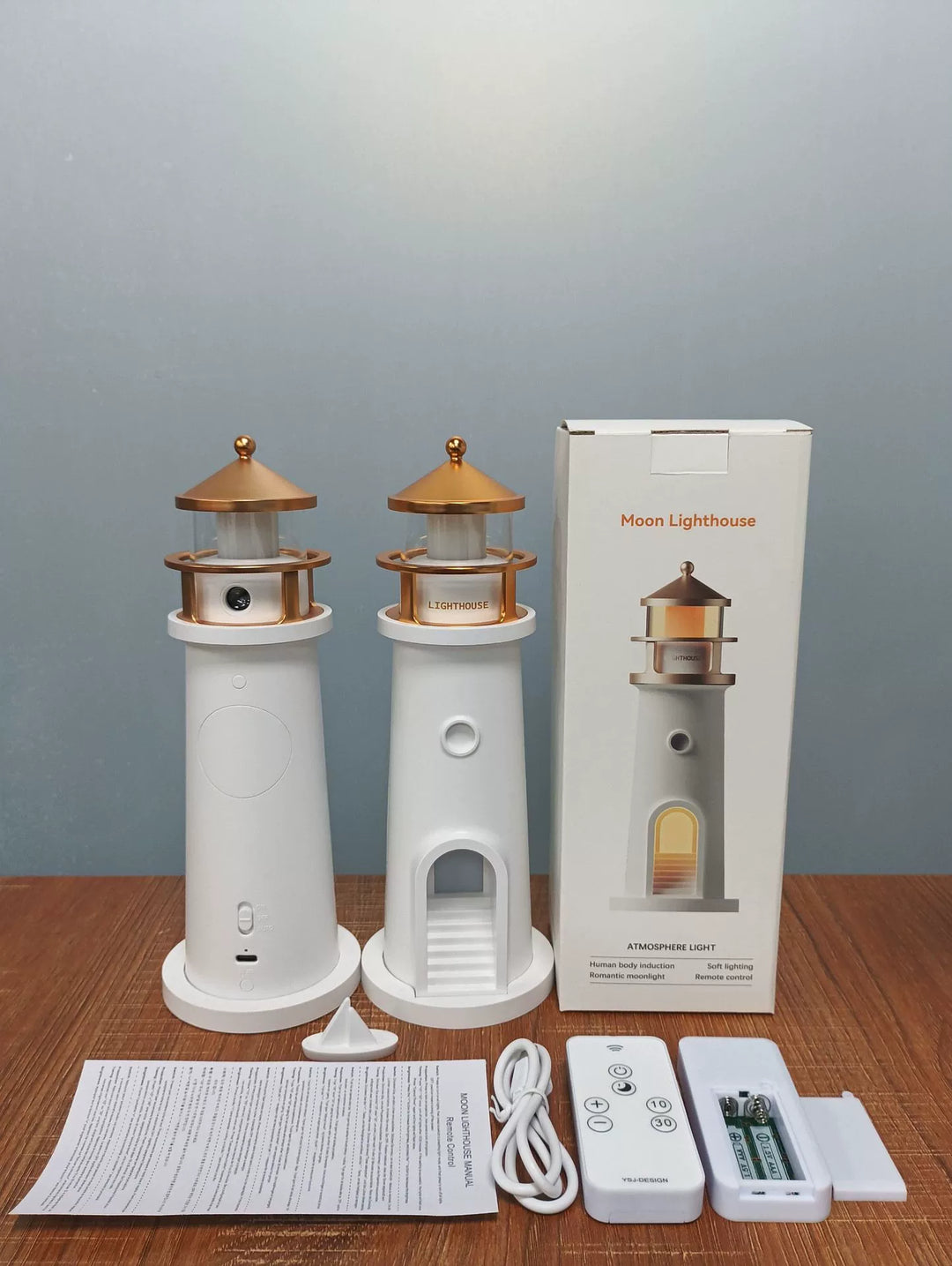 Måneskins Fyrtårn Projektionslampe Ambient Natlys Bluetooth Højttaler Fjernbetjening Bevægelsessensor Bordlampe