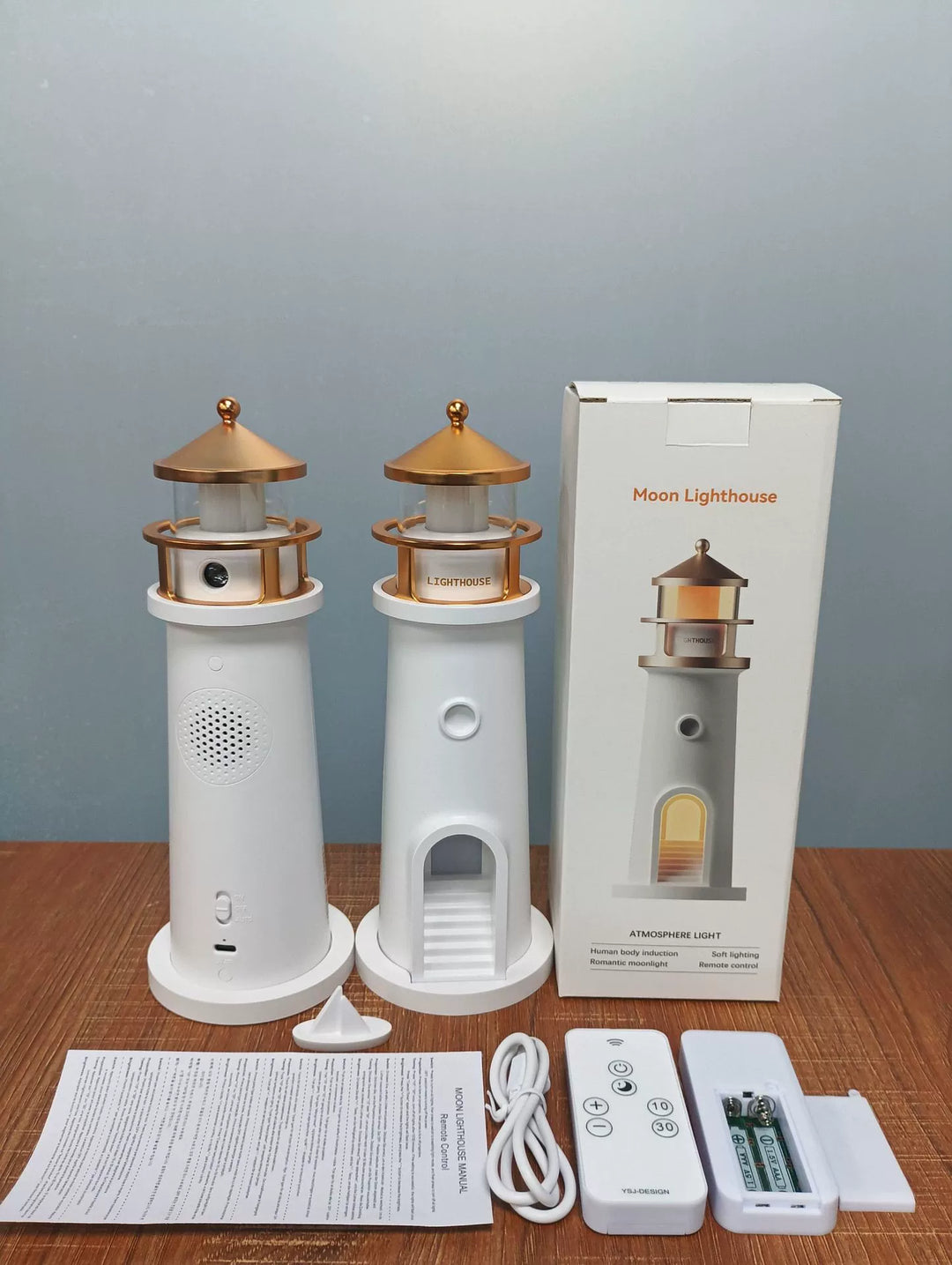 Måneskins Fyrtårn Projektionslampe Ambient Natlys Bluetooth Højttaler Fjernbetjening Bevægelsessensor Bordlampe
