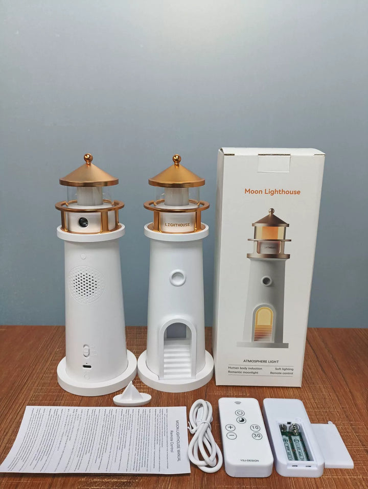 Måneskins Fyrtårn Projektionslampe Ambient Natlys Bluetooth Højttaler Fjernbetjening Bevægelsessensor Bordlampe
