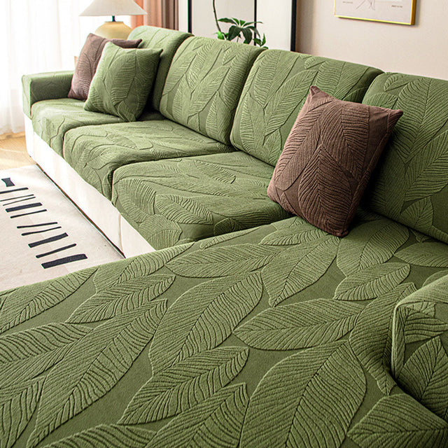 Moderne Blad Jacquard Vandtæt Anti-Skrabe Stræk Sofaovertræk