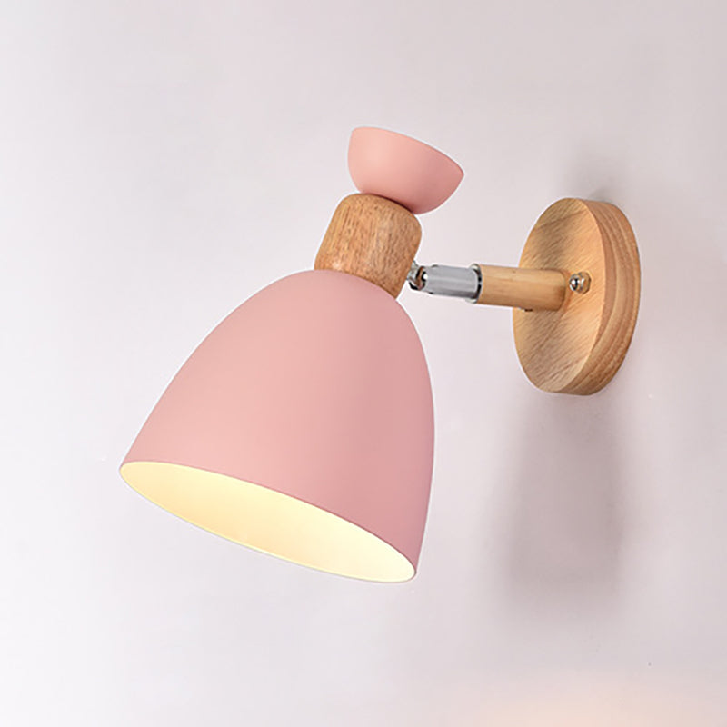 Moderne Minimalistisk Rund Horn Aluminium Træ 1-Lampe Væglampe til Soveværelse