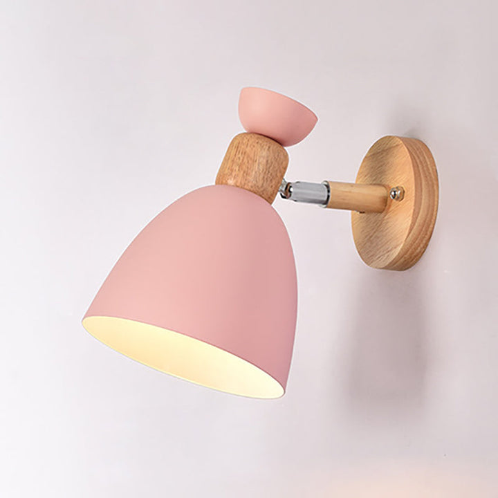 Moderne Minimalistisk Rund Horn Aluminium Træ 1-Lampe Væglampe til Soveværelse