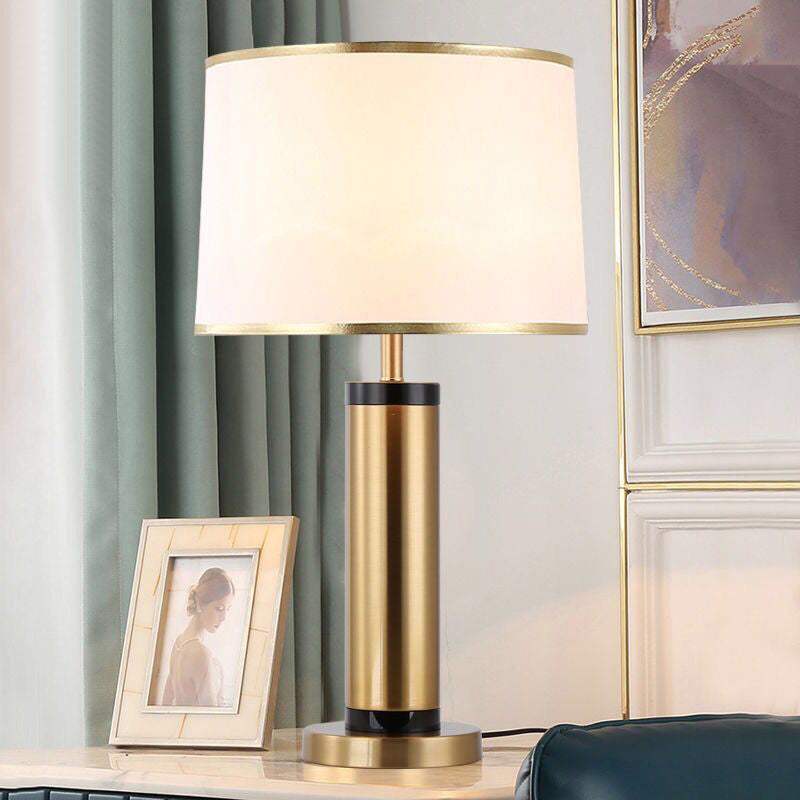Moderne Overgangs Cylinder Jern Stof 1-Lygt Bordlampe til Stuen