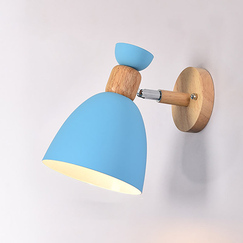 Moderne Minimalistisk Rund Horn Aluminium Træ 1-Lampe Væglampe til Soveværelse