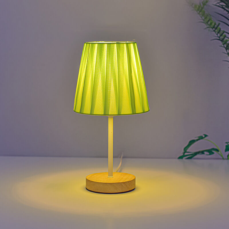 Nordisk Vintage Stof Cone Massivt Træ LED Bordlampe