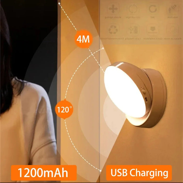 LumiFlex360 LED Natlampe | Bevægelsessensor | 360° Rotérbar | Genopladelig | Magnetisk &amp; Trådløs