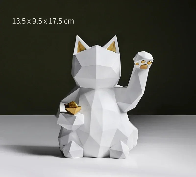 Nordisk Minimalisme Geometri Heldige Katte Statuer