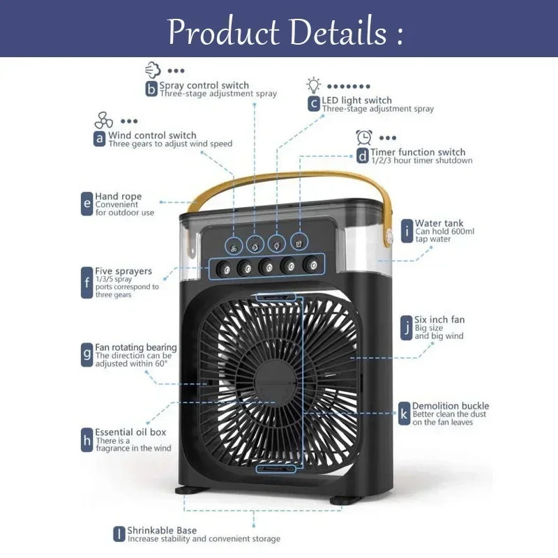 3 i 1 Ventilator Air Conditioner Husholdning Lille Air Cooler LED Natlys Bærbar Luftfugter Luftjusteringsventilator Kontor Hjem Ventilator Ny |