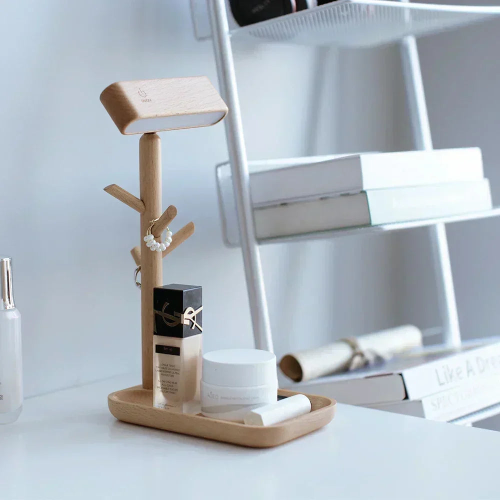 Elegant dæmpbar bordlampe med opbevaring