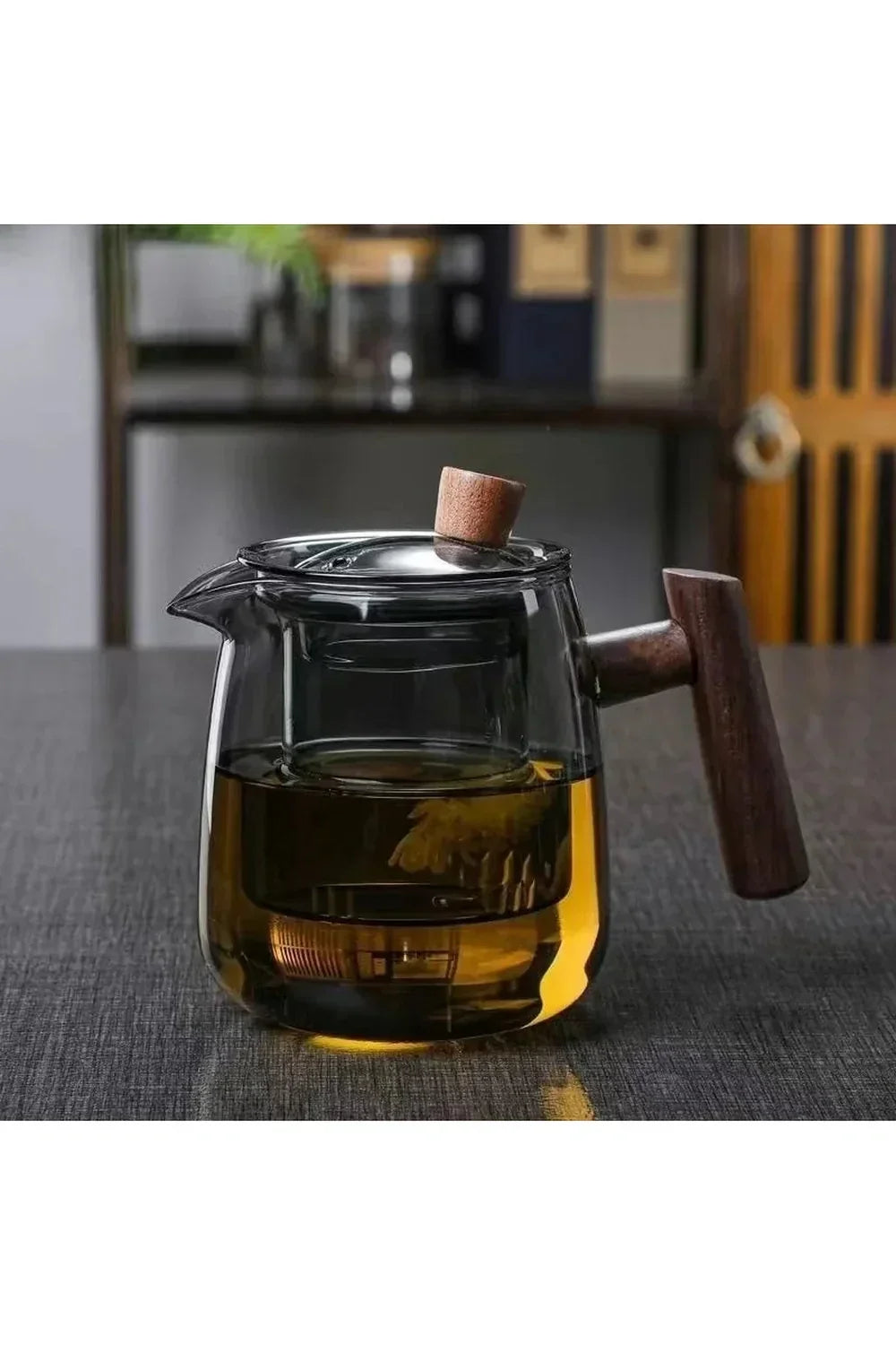 Glas Teapot med Træhåndtag