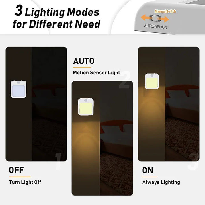 Sensilux Mini LED Natlys | Med Bevægelsessensor | Varm &amp; Kold Hvid | Til Gang, Soveværelse &amp; Badeværelse
