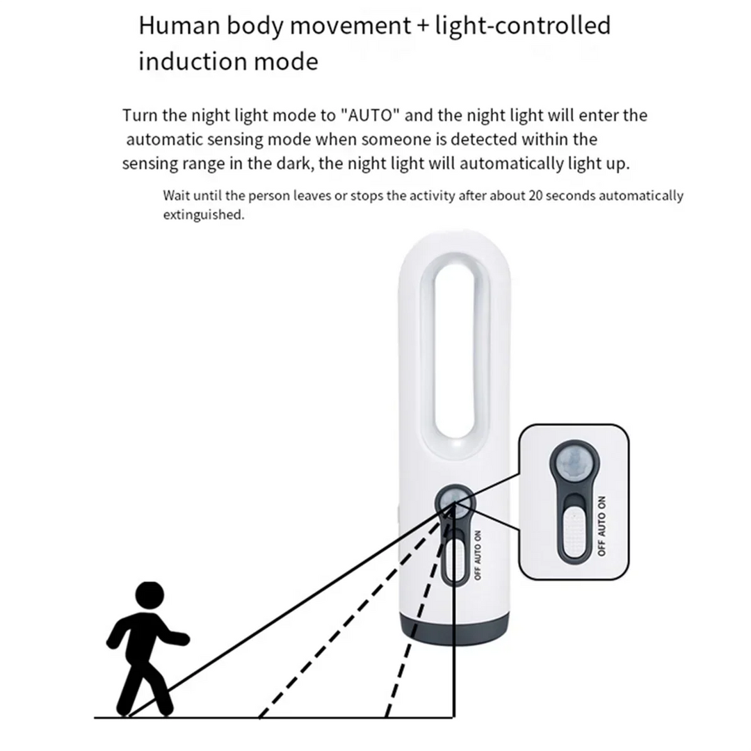 LED natlys med bevægelsessensor | 2-i-1 natlys &amp; lommelygte | Genopladelig &amp; nødlys | Dusk sensor