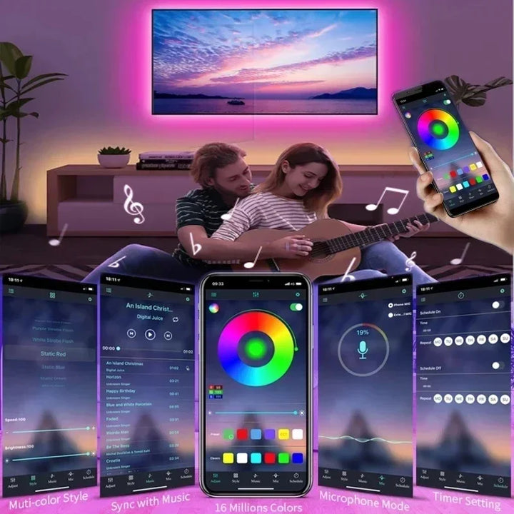 RGB 5050 LED Strip Lys med Fjernbetjening &amp; App Kontrol - USB-drevet