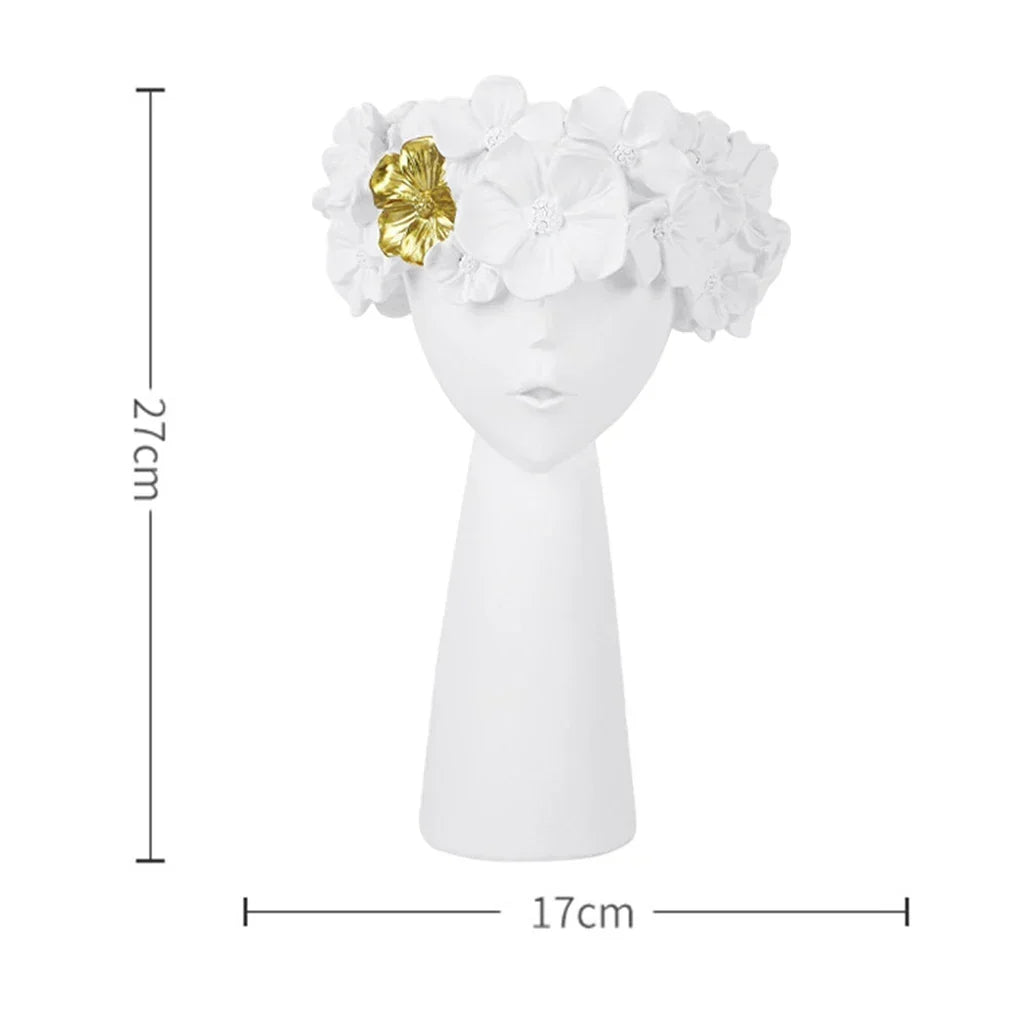 Nordisk Pige Hoved Blomst Harpiks Vase Statue Blomster Vaser til Kontor Desktop Tørrede Blomster Ornamenter Dekorationsbeholder