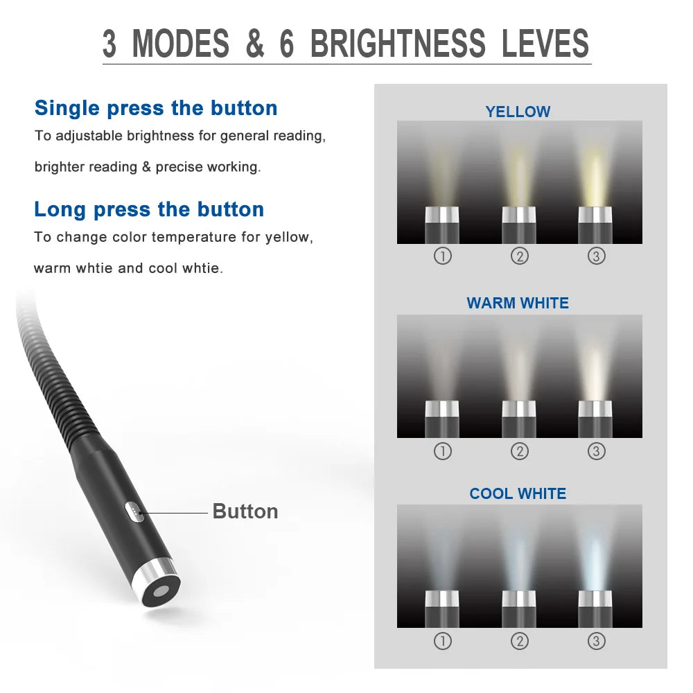 LED genopladelig nakke lampe med 3 tilstande