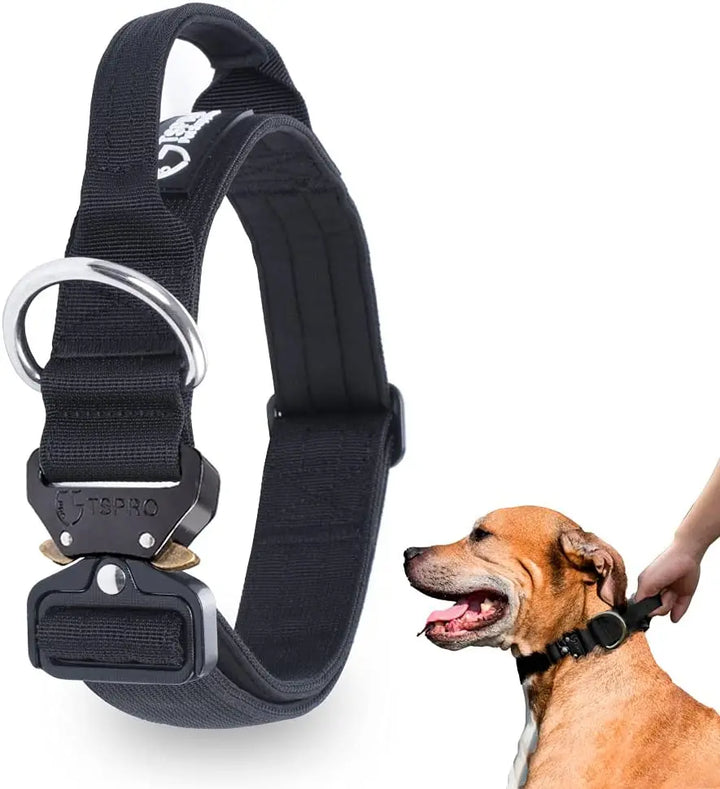 Taktisk Hundehalsbånd med Metalspænde &amp; Håndtag