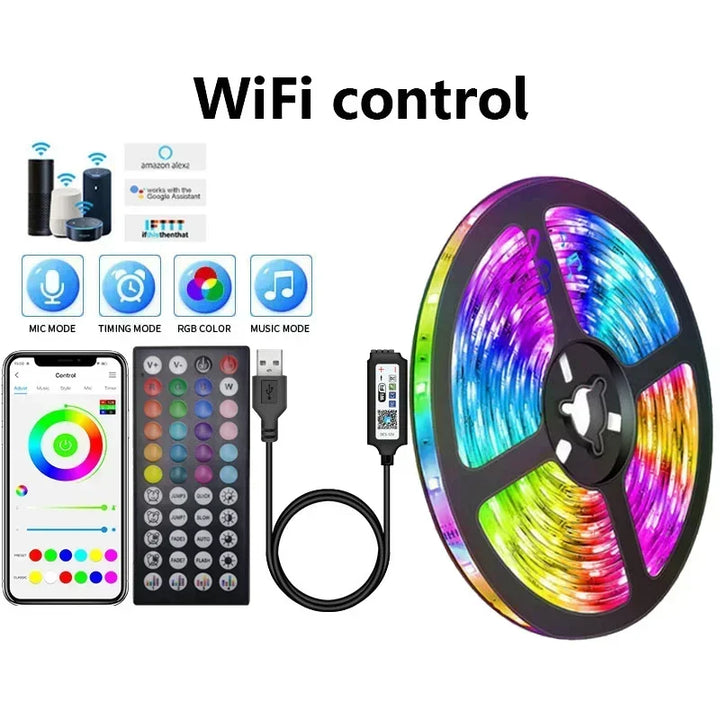 RGB 5050 LED Strip Lys med Fjernbetjening &amp; App Kontrol - USB-drevet