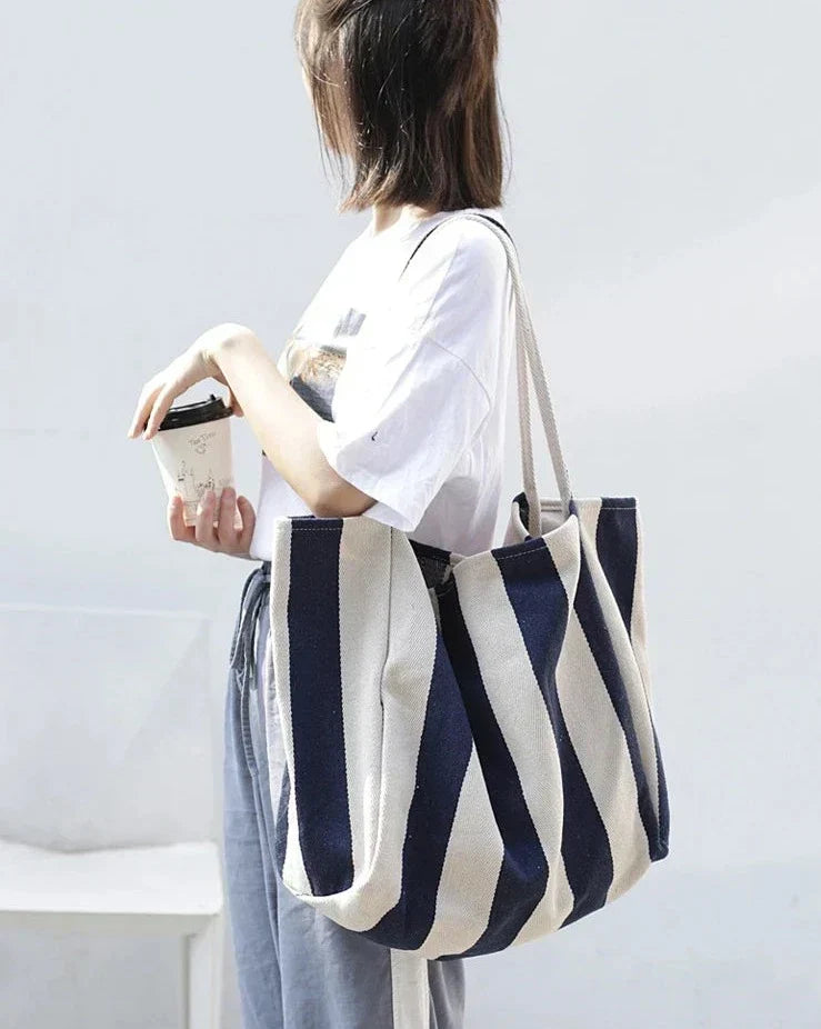 Stribet linned tote bag