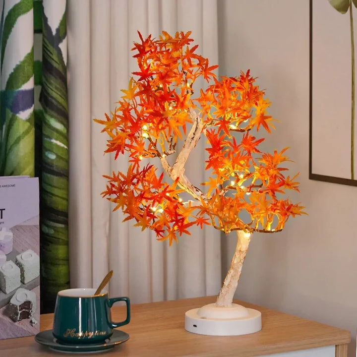 LED Ahornblad Bonsai Træ Nattelys – Dekorativ Bordlampe til Stue og Soveværelse |