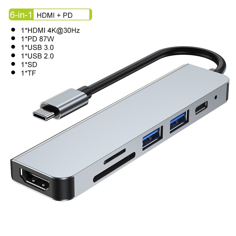 Thunderbolt 3 USB-C Hub med HDMI, PD, SD/TF til MacBook Air M1 og iPad Pro