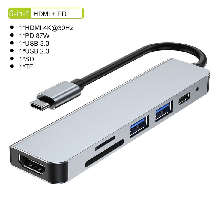 Thunderbolt 3 USB-C Hub med HDMI, PD, SD/TF til MacBook Air M1 og iPad Pro
