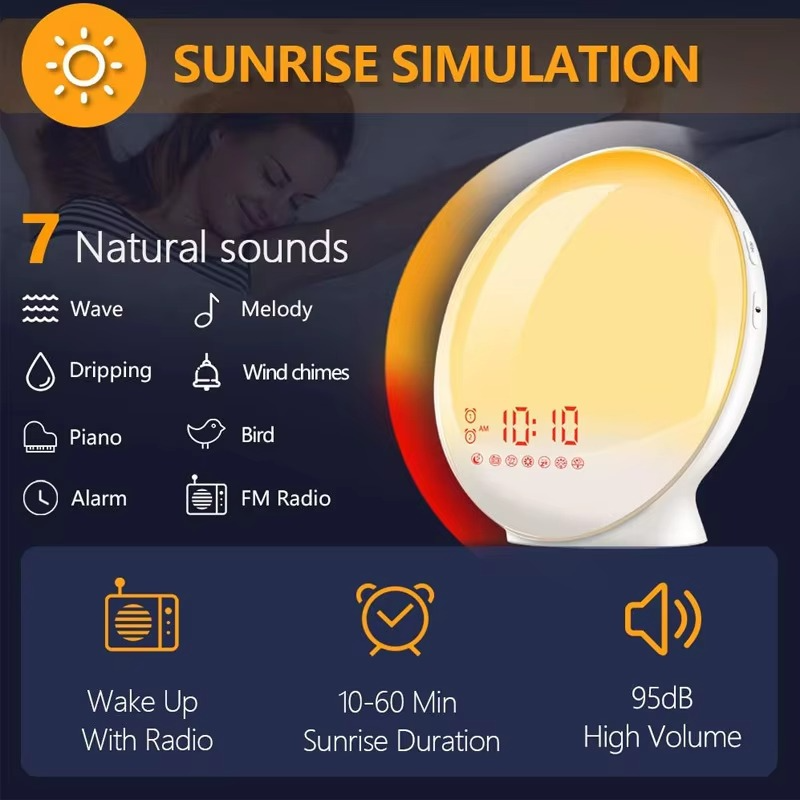 Solopgangssimulation Vækkeur med Nattelys &amp; FM Radio
