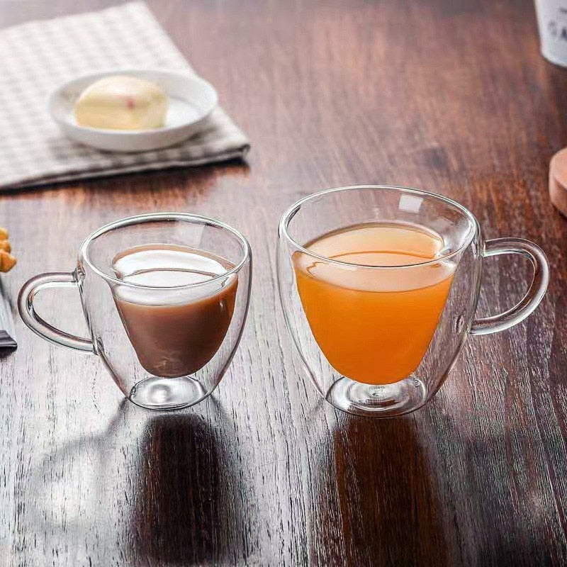 Hjerteformet Glas Krus Dobbeltvægget Kaffe Kopper Isolerede Te Mælk Citronsaft Vand Kop Varmebestandigt Drikkevare Gave til Elskere