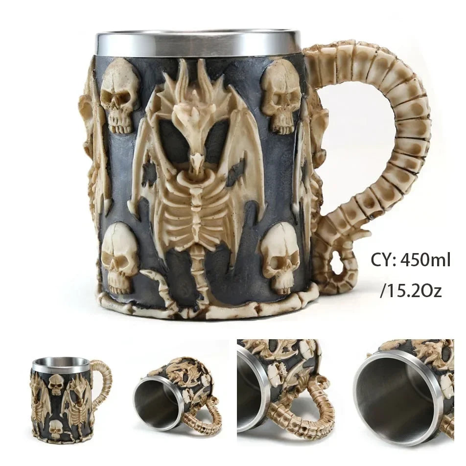 Middelalderlig Drage Harpiks Rustfrit Stål Krus som Kaffe Krus eller Te Krus