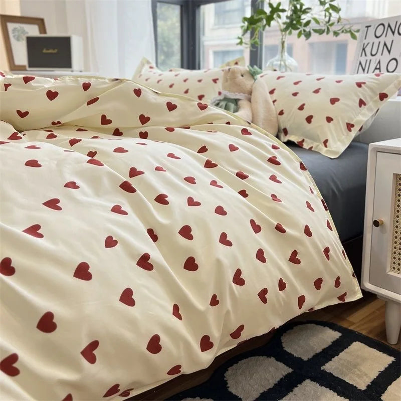 CozyLove | Twin, Full &amp; Queen Dyne Betræk Sæt – Blødt Koreansk-inspireret Sengetøj med Hjerte Design