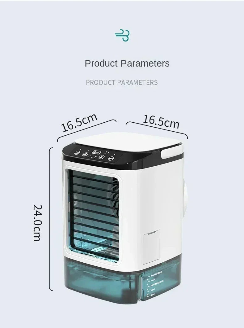 Bærbar Desktop Aircondition Fan – Dobbelt Spray Ultrasonisk Luftfugter, 3-Trins Stille Luftkøler med Nattelys til Hjemmet |