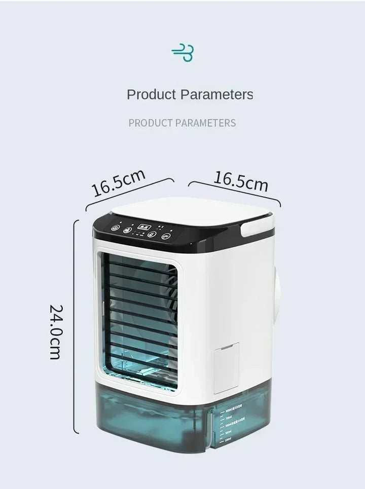 Bærbar Desktop Aircondition Fan – Dobbelt Spray Ultrasonisk Luftfugter, 3-Trins Stille Luftkøler med Nattelys til Hjemmet |