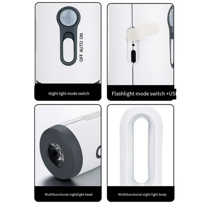 LED natlys med bevægelsessensor | 2-i-1 natlys &amp; lommelygte | Genopladelig &amp; nødlys | Dusk sensor