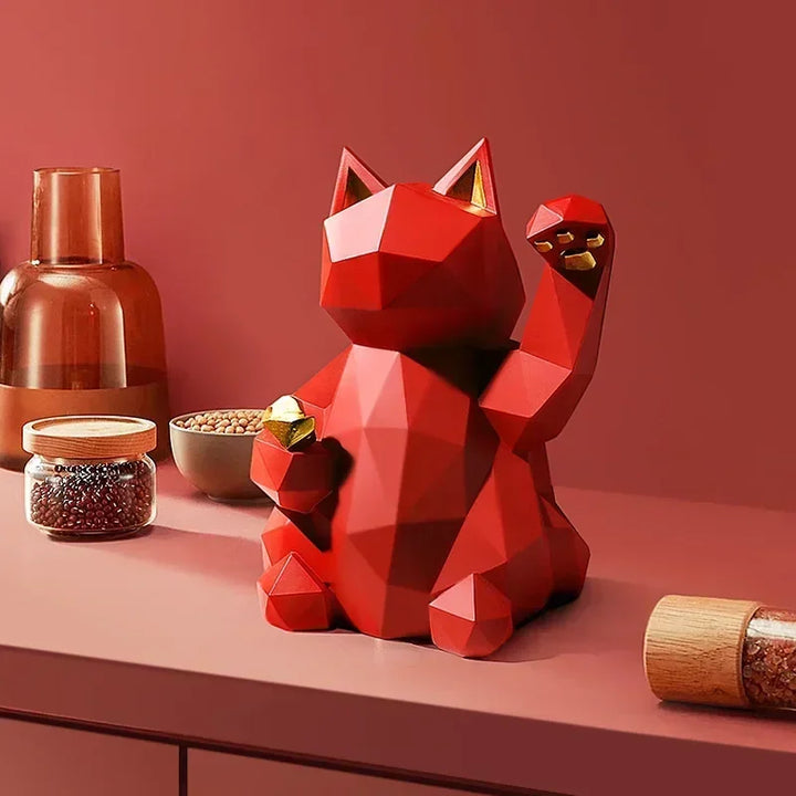 Nordisk Minimalisme Geometri Heldige Katte Statuer